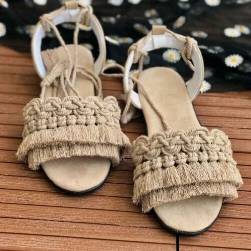 Macrame Sling Back Sandals Handmade Model Tassel