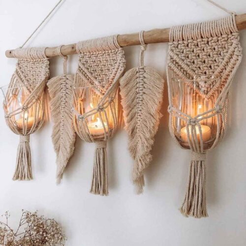 Handmade Cotton Macramé Wall Hanging Tapestry with Vase, Boho Nature Wall Decor