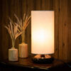 Minimalist Cylindrical Wooden Table Lamp – White Shade Accent Light