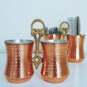 Persian Copper Utensil Holder Traditional Hammered Kitchen Accessory