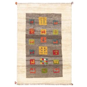 Genuine Handwoven Persian Kheshti Gabbeh Rug – Geometric Cream Wool