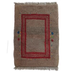 Handwoven Persian Minimalist Gabbeh Rug – Bordered Brown Wool Blend