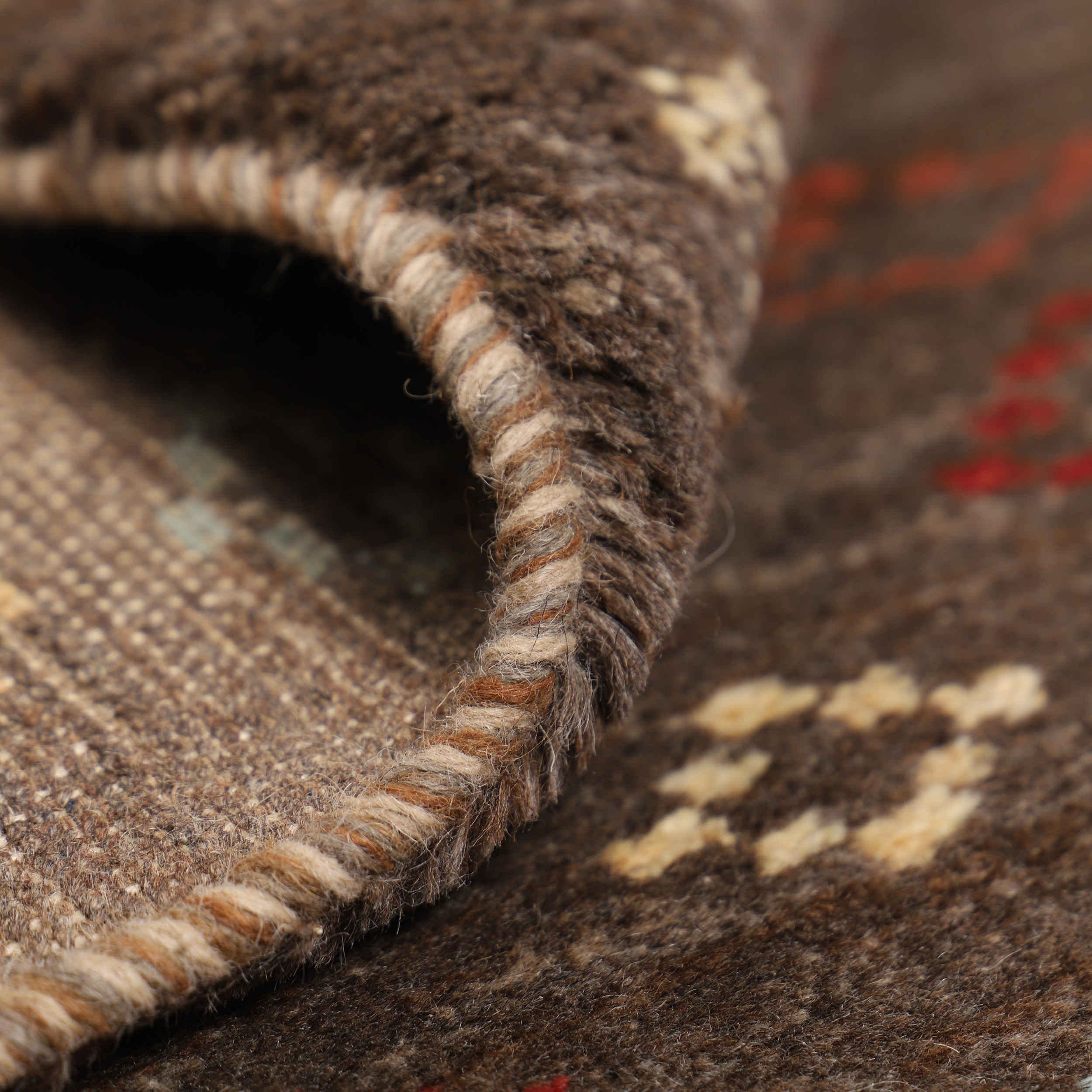 Original Handwoven Persian Kheshti Gabbeh Rug – Geometric Brown Wool