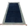 Handwoven Persian Minimalist Gabbeh Runner Rug - Bordered Navy Blue Wool