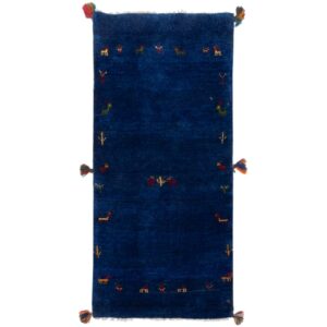 Handwoven Persian Minimalist Gabbeh Runner Rug – Solid Navy Blue Wool