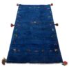 Handwoven Persian Minimalist Gabbeh Runner Rug - Solid Navy Blue Wool