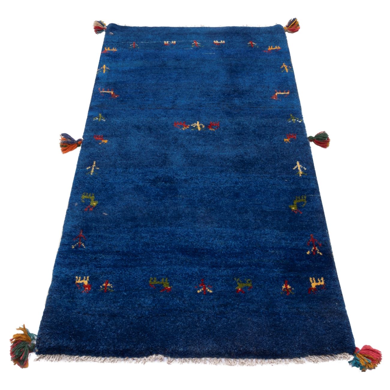 Handwoven Persian Minimalist Gabbeh Runner Rug – Solid Navy Blue Wool