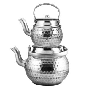 Persian Metal Double Teapot Durable with Traditional Hammered