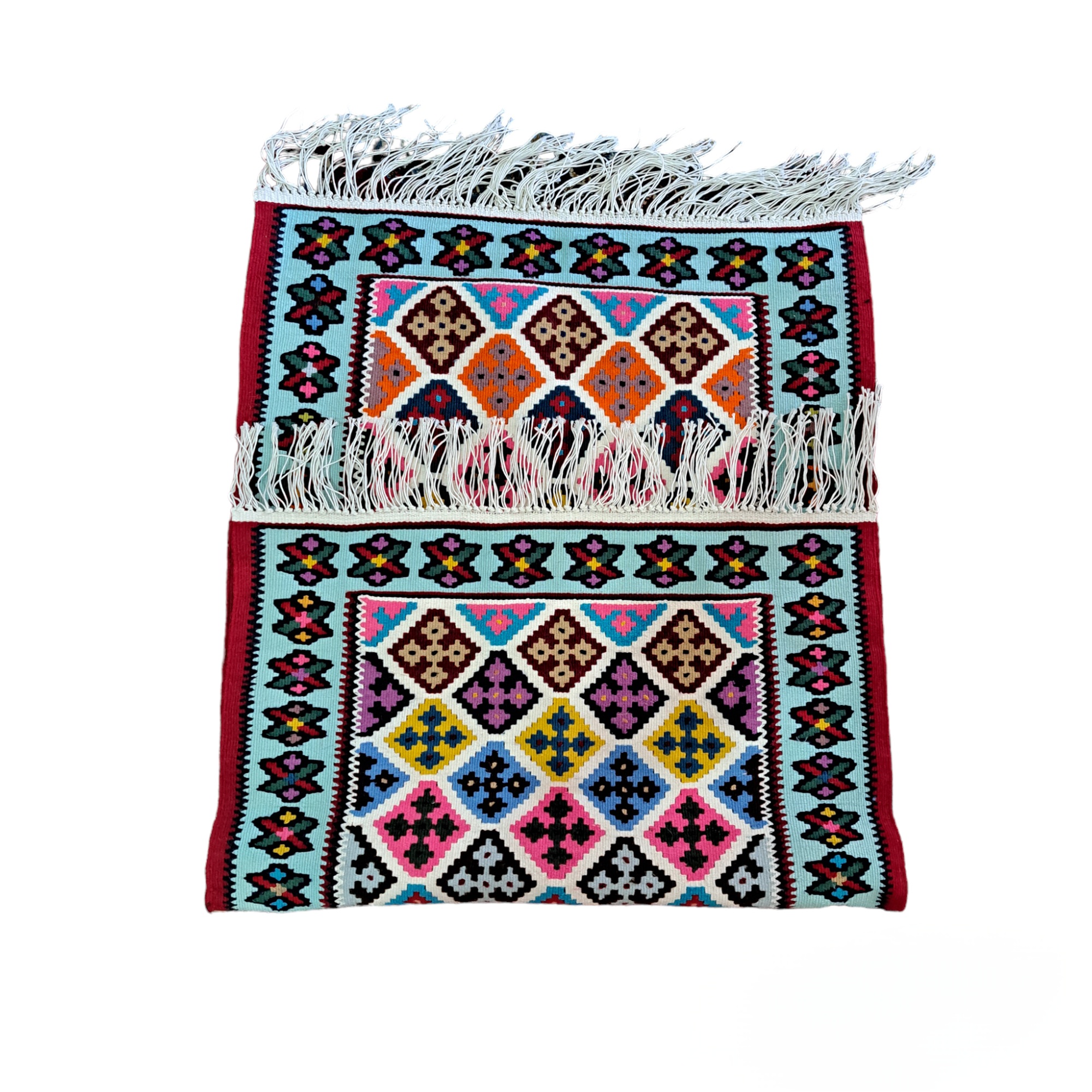 Blue Qashqai Geometric Kilim Rug – Handwoven Persian Silk & Cotton Blend