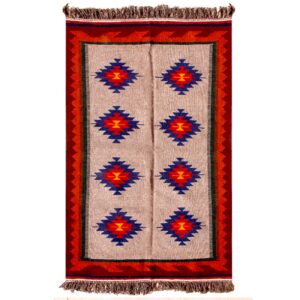 Red Qashqai Geometric Kilim Rug from Fars – Handwoven Persian Wool