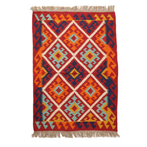 Red Qashqai Geometric Kilim Rug from Fars – Authentic Handwoven Persian Wool