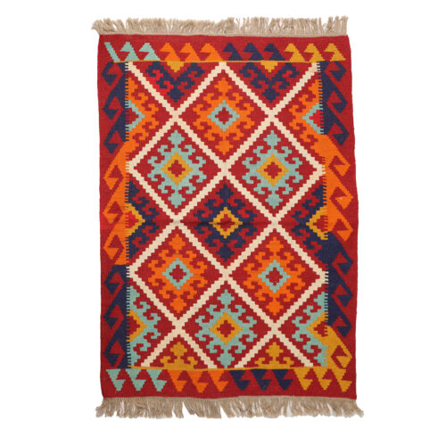Red Qashqai Geometric Kilim Rug from Fars - Authentic Handwoven Persian Wool