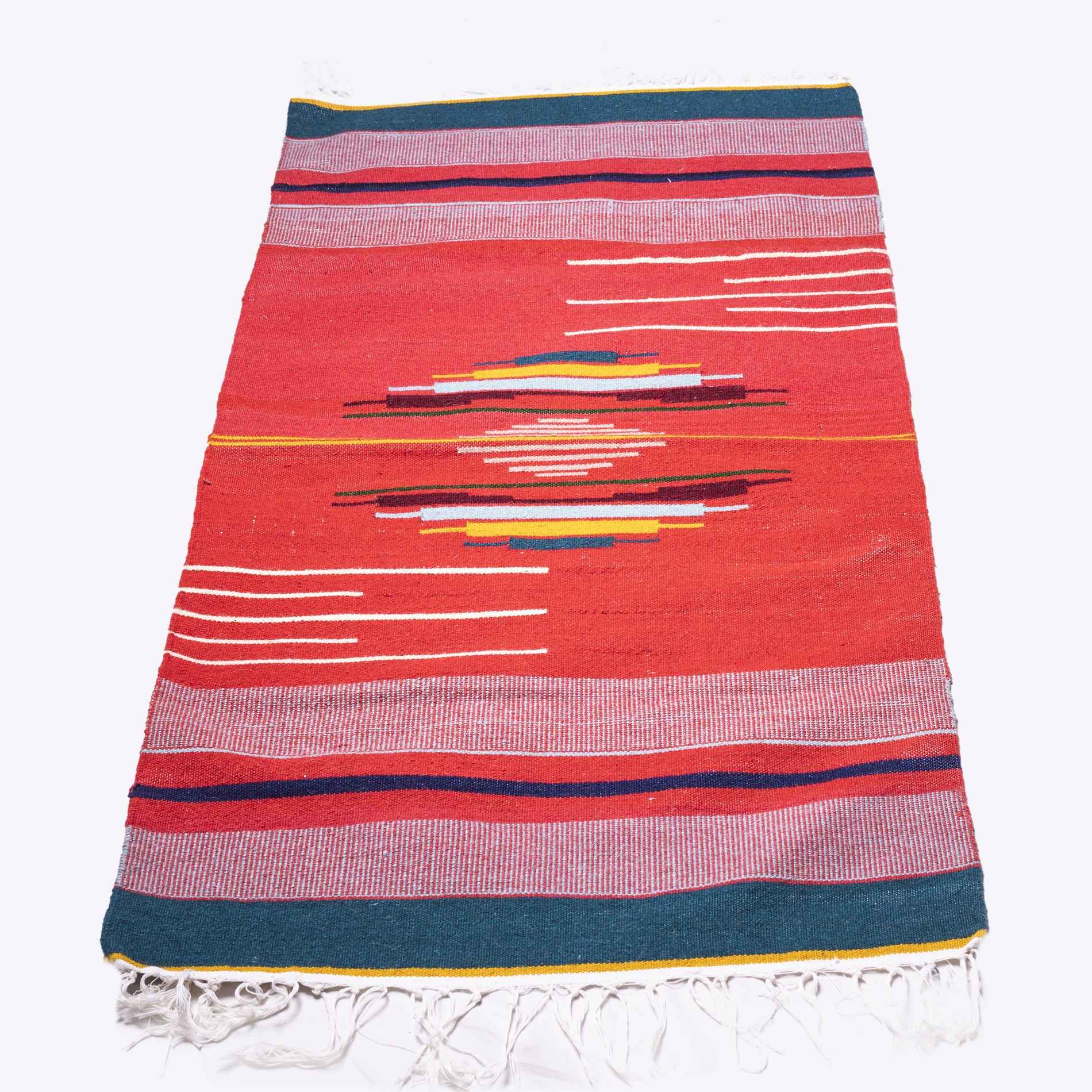Pink Striped Kilim Rug – Traditional Handwoven Persian Wool Design