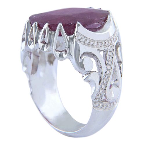 Red Ruby Silver Gemstone Ring for Men – Square Model, Handcrafted Persian Design