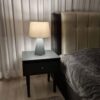 Rustic Pyramid-Shaped Wooden Table Lamp – Handcrafted Accent Light