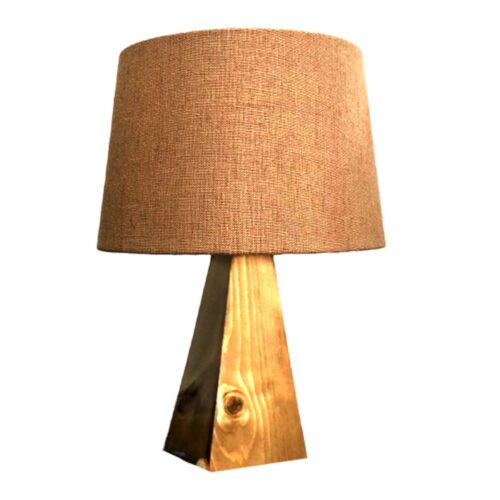 Rustic Pyramid-Shaped Wooden Table Lamp – Handcrafted Accent Light