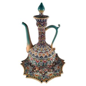Set of Persian Pottery Rosewater Sprinkler & Plate