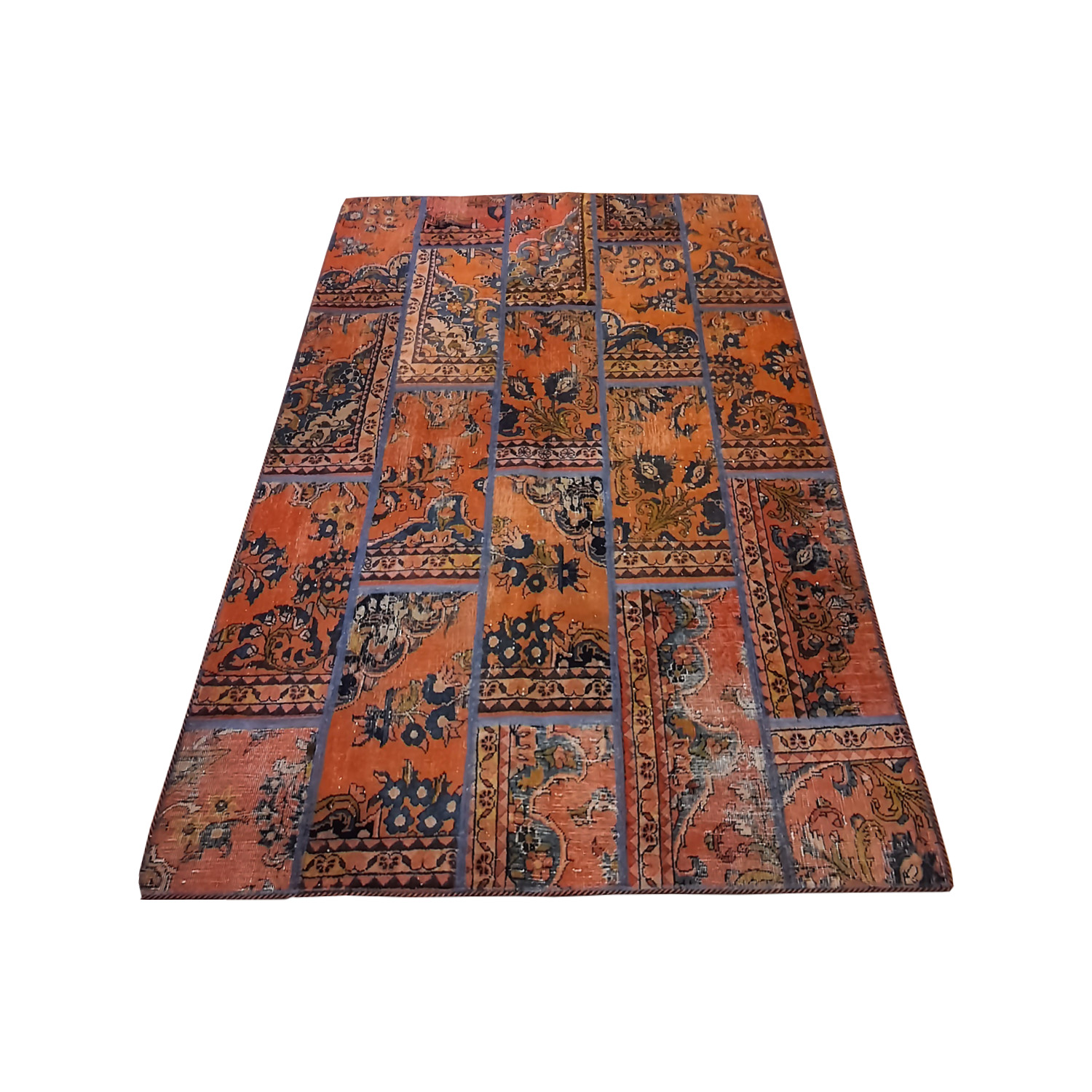 Vintage Persian Hand-Knotted Patchwork Carpet Maroon