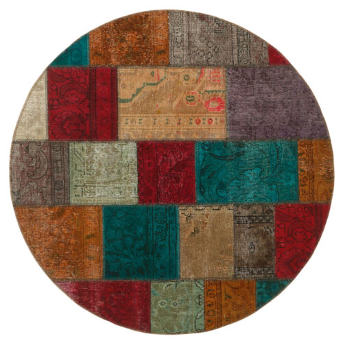 Vintage Persian Hand-Knotted Patchwork Carpet Round
