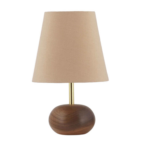 Minimalist Spherical Wooden Table Lamp – Fabric Shade Accent Light