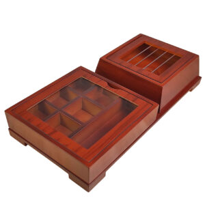 Wooden Tea Storage Chest with Integrated Warmer & Clear Viewing Lid