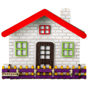 Wooden Wall Key Holder with Cottage Design & 4 Hooks