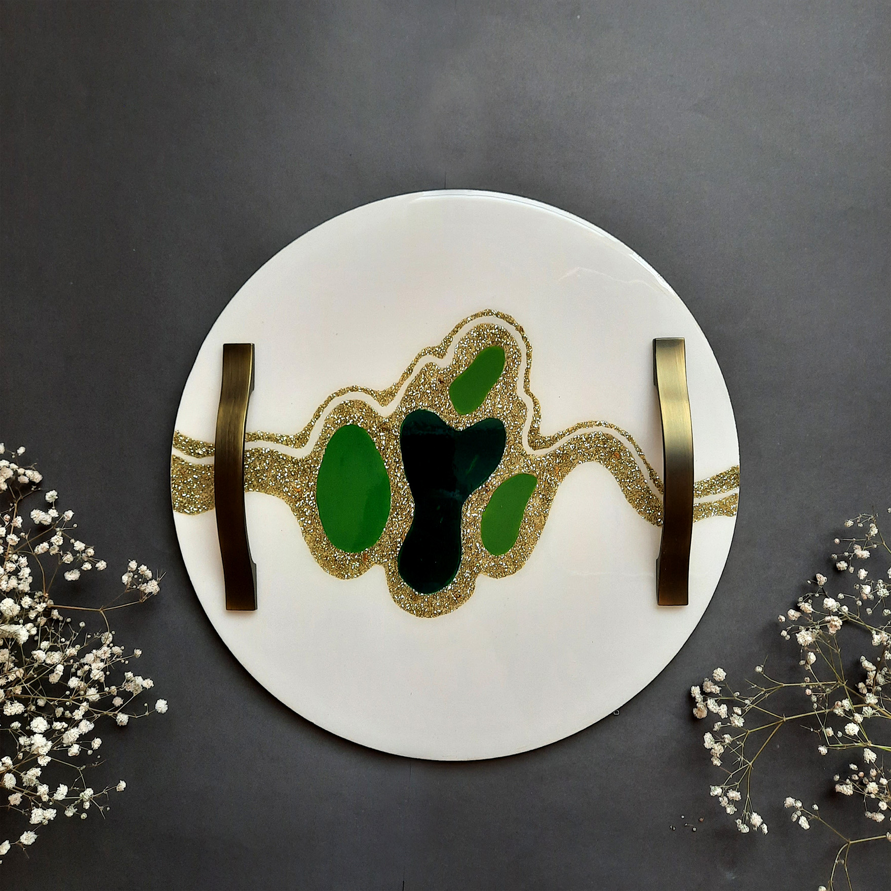 Set of 2 Artisan Resin Serving Trays – Modern Abstract White Tray