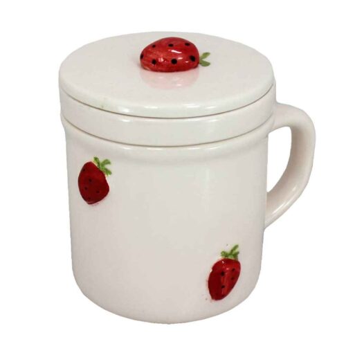 Artistic Handcrafted Ceramic Mug - Strawberries Design