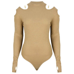 Bodysuit Long Sleeve With Thumbhole for Women in Cream