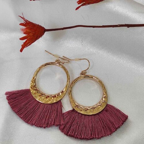 Bohemian Macrame Tassel Earring in Wine Red
