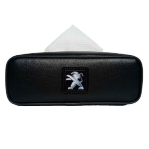 Car Tissue Holder – Premium Faux Leather, Backseat Installation-Peugeot Logo
