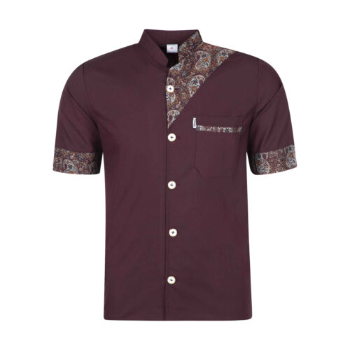 Modern Men's Short Sleeve Chef Jacket – Crimson Polyester Professional Kitchen Coat