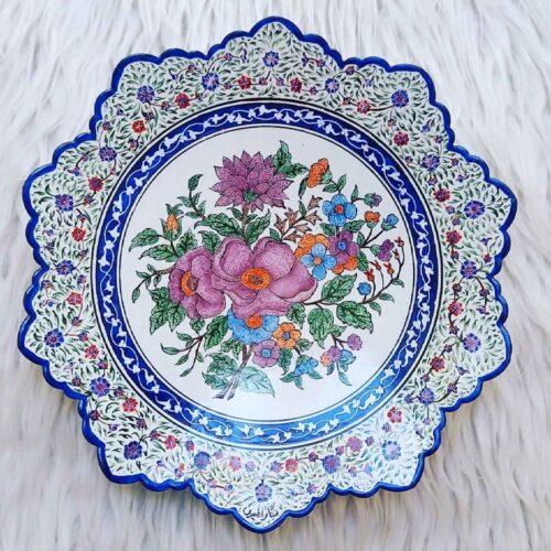 Hand-Painted Persian Minakari Copper Decorative Display Plate, Floral Enamelwork and Traditional Iranian Art