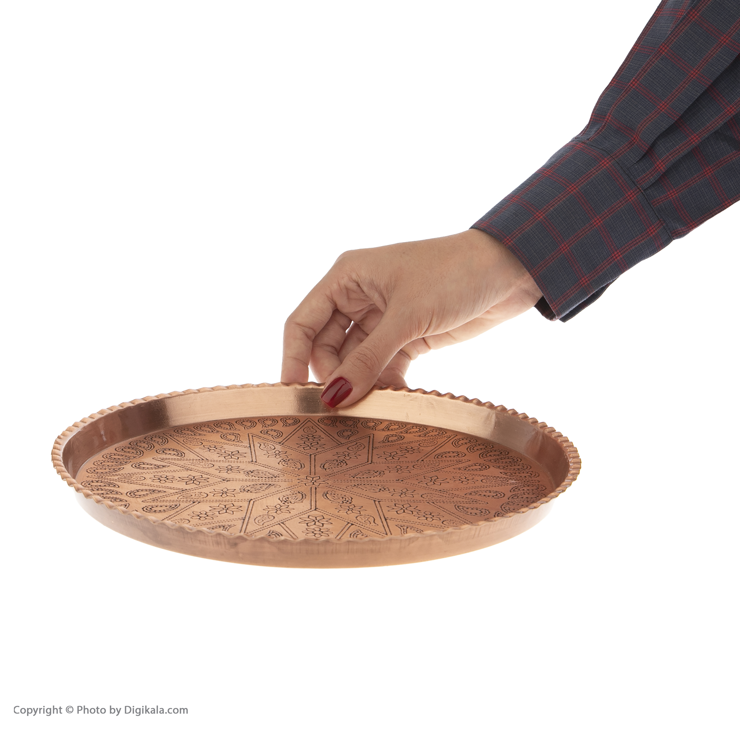Persian Copper Serving Tray – Traditional Round Geometric Tea Tray