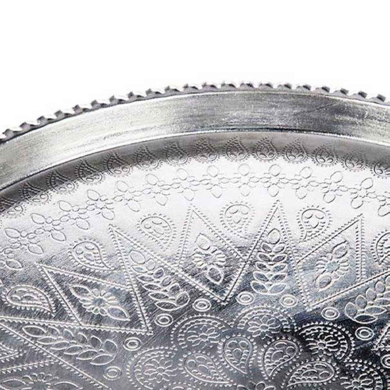 Elegant Persian Copper Serving Tray – Geometric Traditional Silver Finish Tray