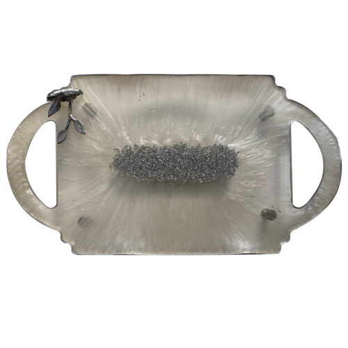 Elegant Resin Serving Tray - Modern Abstract Silver Tray with Handles