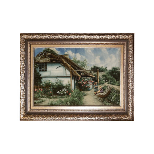 Hand-Knotted Persian Wool Pictorial Wall Hanging Rug – Rural Cottage Scene, Tabriz