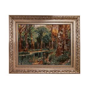 Hand-Knotted Persian Pictorial Rug from Tabriz Forest Scene