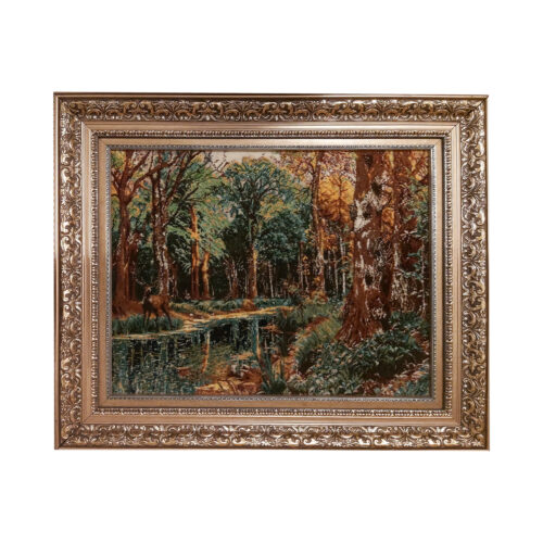 Hand-Knotted Persian Wool Pictorial Wall Hanging Rug – Forest Scene, Tabriz