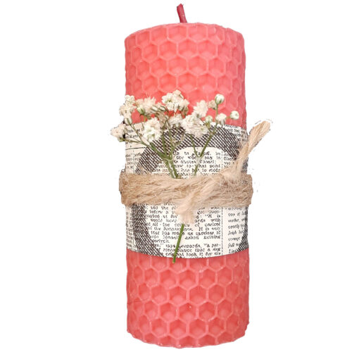 Handmade Natural Pink Beeswax Pillar Candle – Eco-Friendly Candle for Home Decor & Gifting