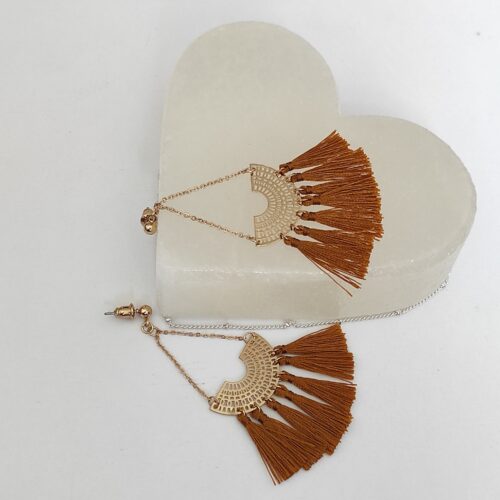 Handwoven Macrame Dangle Earrings - Earthy Brown Boho
