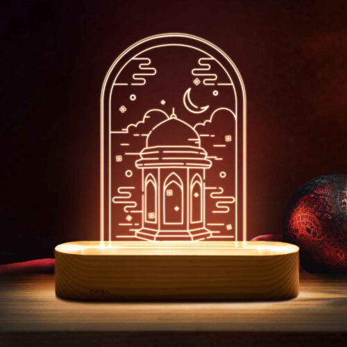 Decorative Islamic 3D LED Night Light with Water Fountain of the Holy Shrine Design