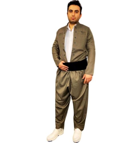 Men's Traditional Kurdish Clothing Set in Bronze with Striped Design and Pishtwen