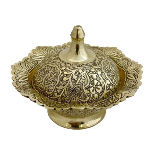 Luxurious Brass Sugar Bowl with Detailed Lid