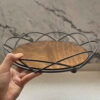 Metal Wire Fruit Basket With Wooden Base in Black
