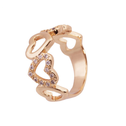 Heart Design Brass Rhinestone Ring for Women – Cute and Casual Style