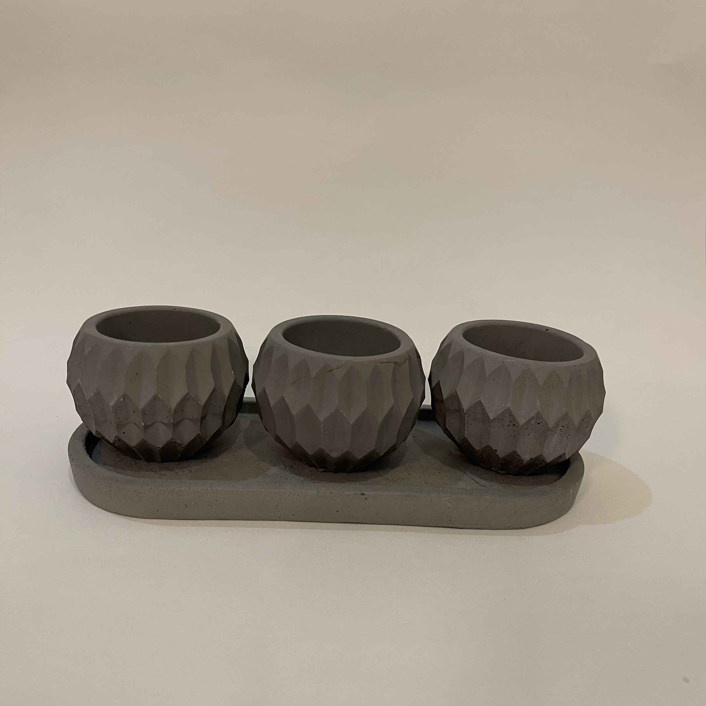 Set of Three Persian Concrete Vases Handcrafted in White, Offering a Clean and Minimalist Aesthetic