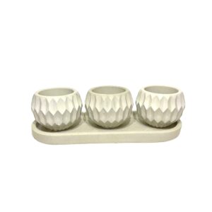 Set of Three Persian Concrete Vases Handcrafted in White, Offering a Clean and Minimalist Aesthetic
