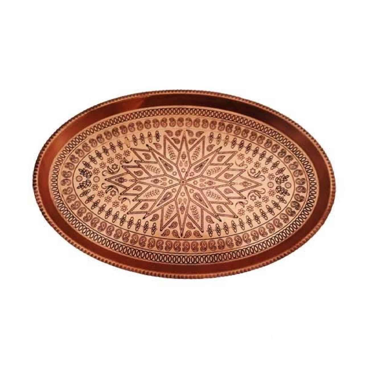 Persian Copper Serving Tray – Chic Geometric Oval Engraved Tray