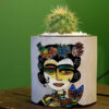 Persian Elegance Concrete Vase in Gray, Featuring a Boho-Inspired Girl with Cat Design for a Playful Touch